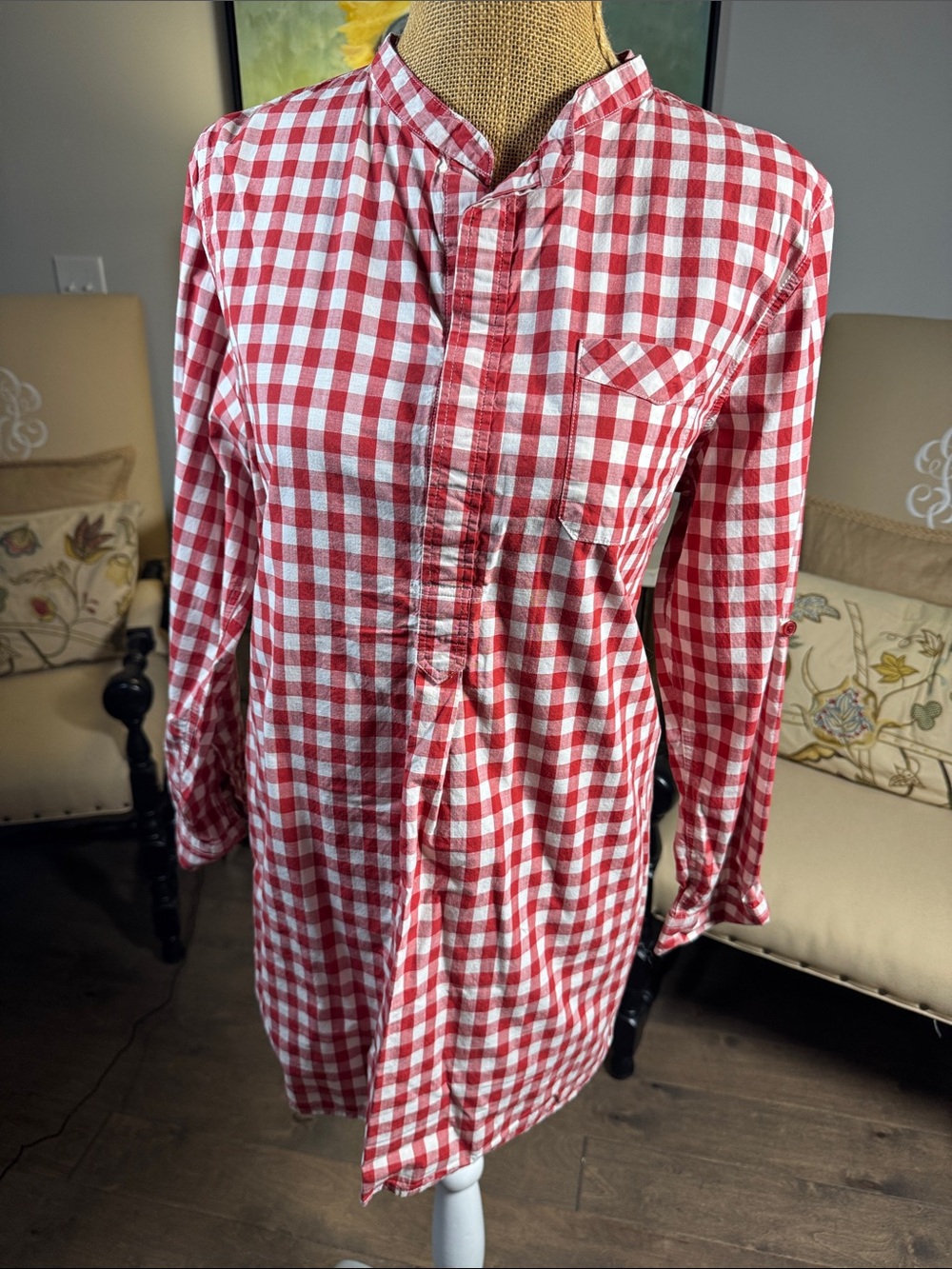 Heritage 1981 Red and White Gingham Casual Button-Down Shirt